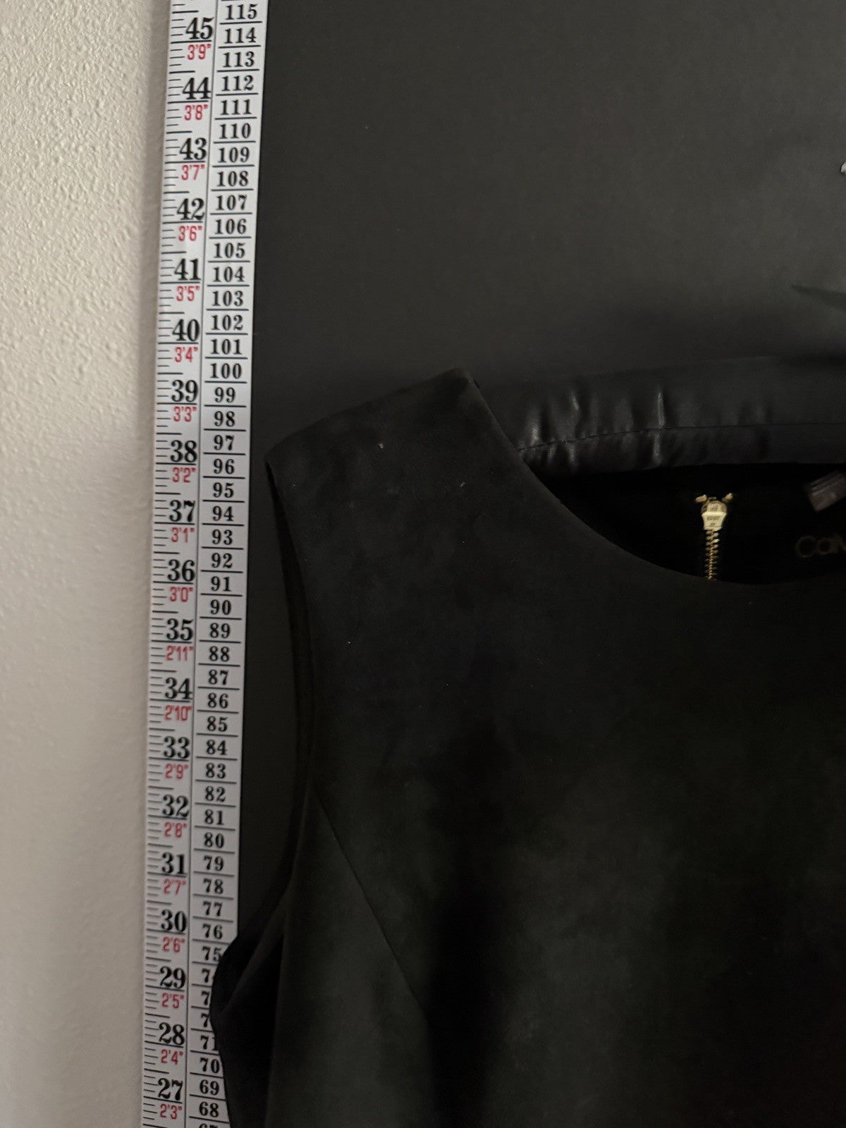 Calvin Klein Sheath Dress Black Faux Leather Sleeveless Knee Length Size 6