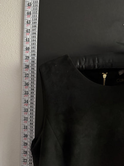 Calvin Klein Sheath Dress Black Faux Leather Sleeveless Knee Length Size 6