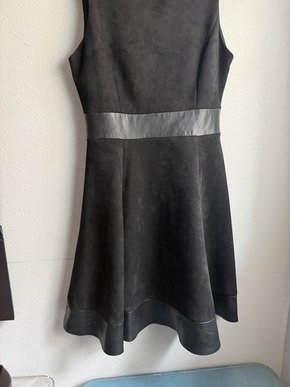 Calvin Klein Sheath Dress Black Faux Leather Sleeveless Knee Length Size 6