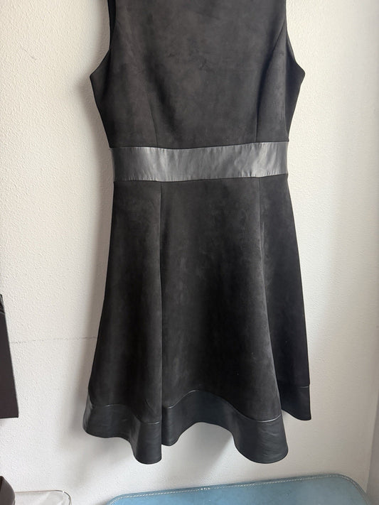 Calvin Klein Sheath Dress Black Faux Leather Sleeveless Knee Length Size 6