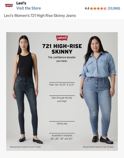 Levi's Womens 721 High Rise Skinny Size 28