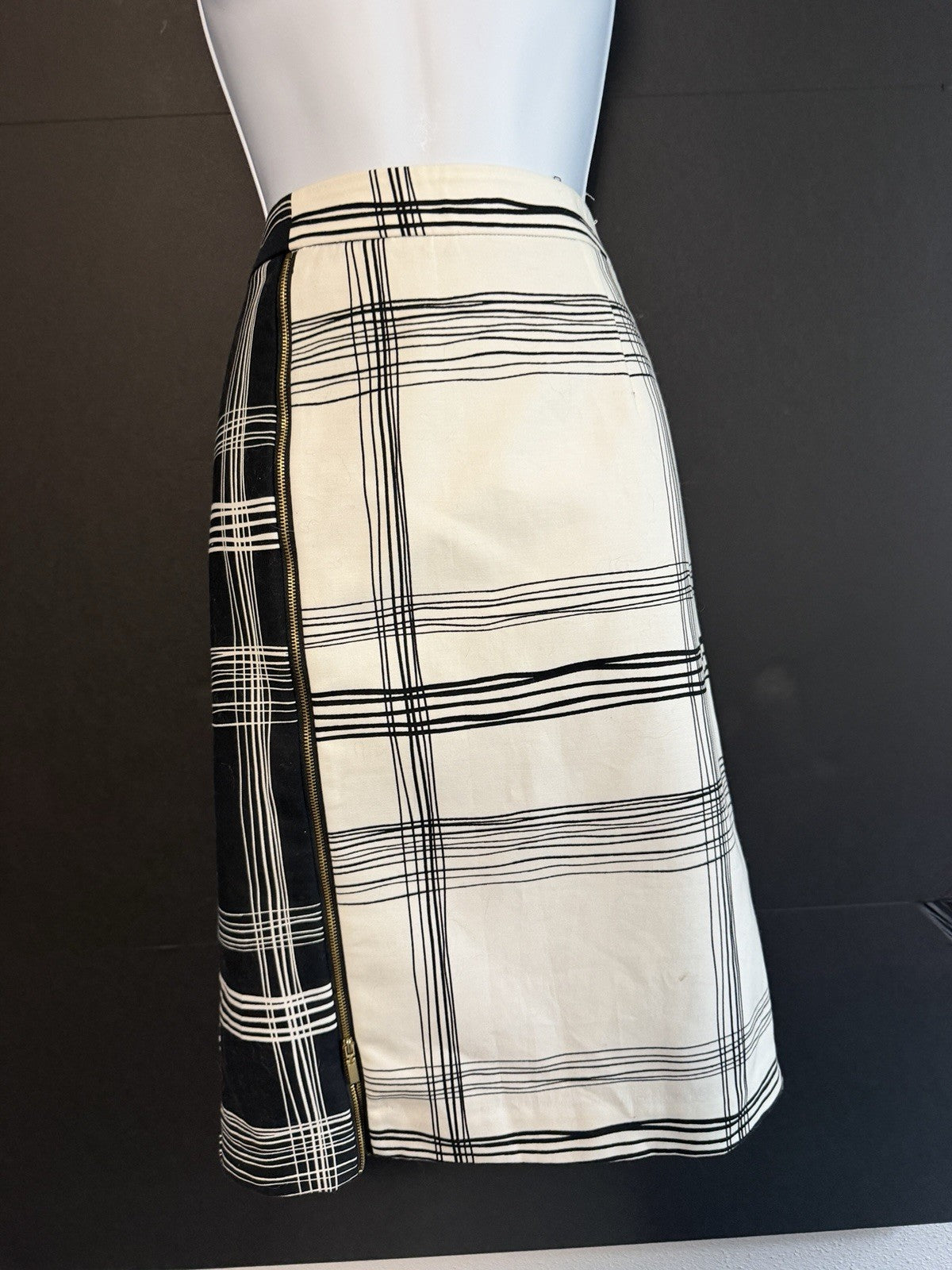 Worthington Womens Black White Grid Pencil Skirt Front Zipper Detail Size 6