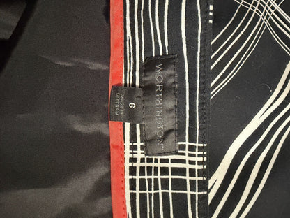 Worthington Womens Black White Grid Pencil Skirt Front Zipper Detail Size 6