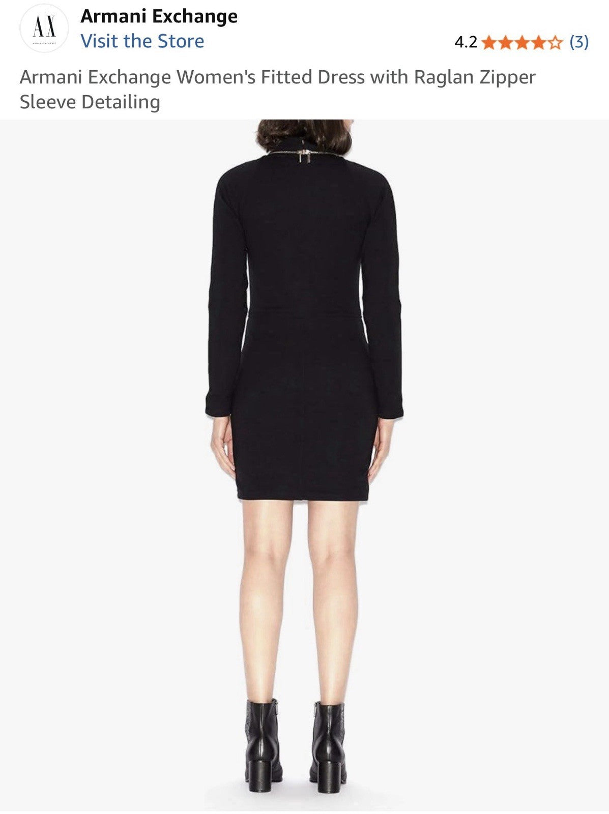 Armani Exchange Women's Fitted Dress with Raglan Zipper Sleeve Detailing
