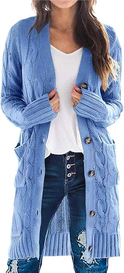 PRETTYGARDEN Long Sleeve Cable Knit Long Cardigan for Women 2026 Spring Winter Chunky Open Front Button Sweaters with Pockets (new without tags) size Medium