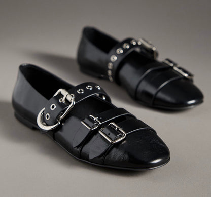 NEW Lola Cruz multi-moto ballet flat Black Women's size 10-10.5, Euro 41