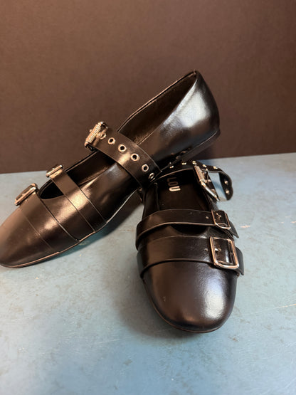 NEW Lola Cruz multi-moto ballet flat Black Women's size 10-10.5, Euro 41
